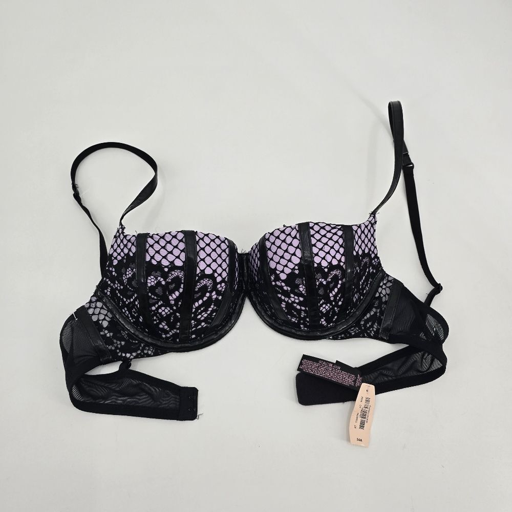 VS Fashion Show Black Leather Push-Up Bra Victoria's Secret Size 34A NWT - Picture 4 of 7